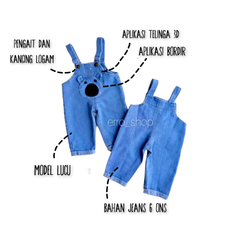 Overall Jeans Panda Baju Kodok Jumpsuit Denim Panjang Anak 2-5 tahun balita Cowok Cewek Unisex terus