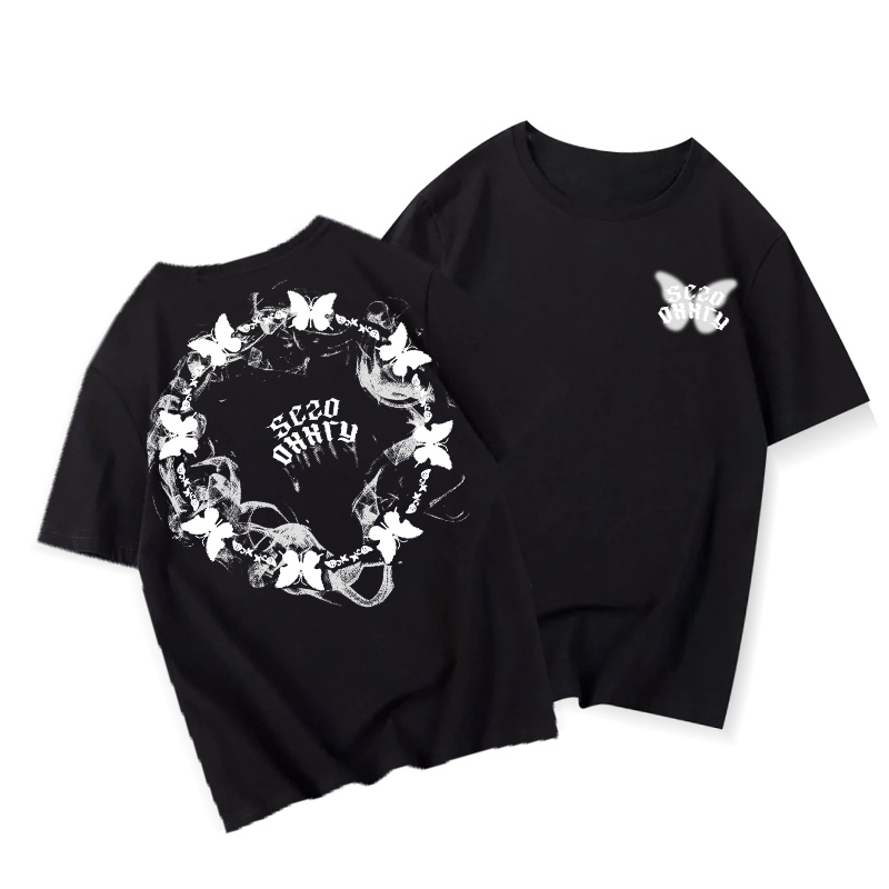 EUNII T-shirt Lengan Pendek Garland Butterfly Korean Style/Kaos Atasan Wanita/Baju Kaus Oversize Wanita