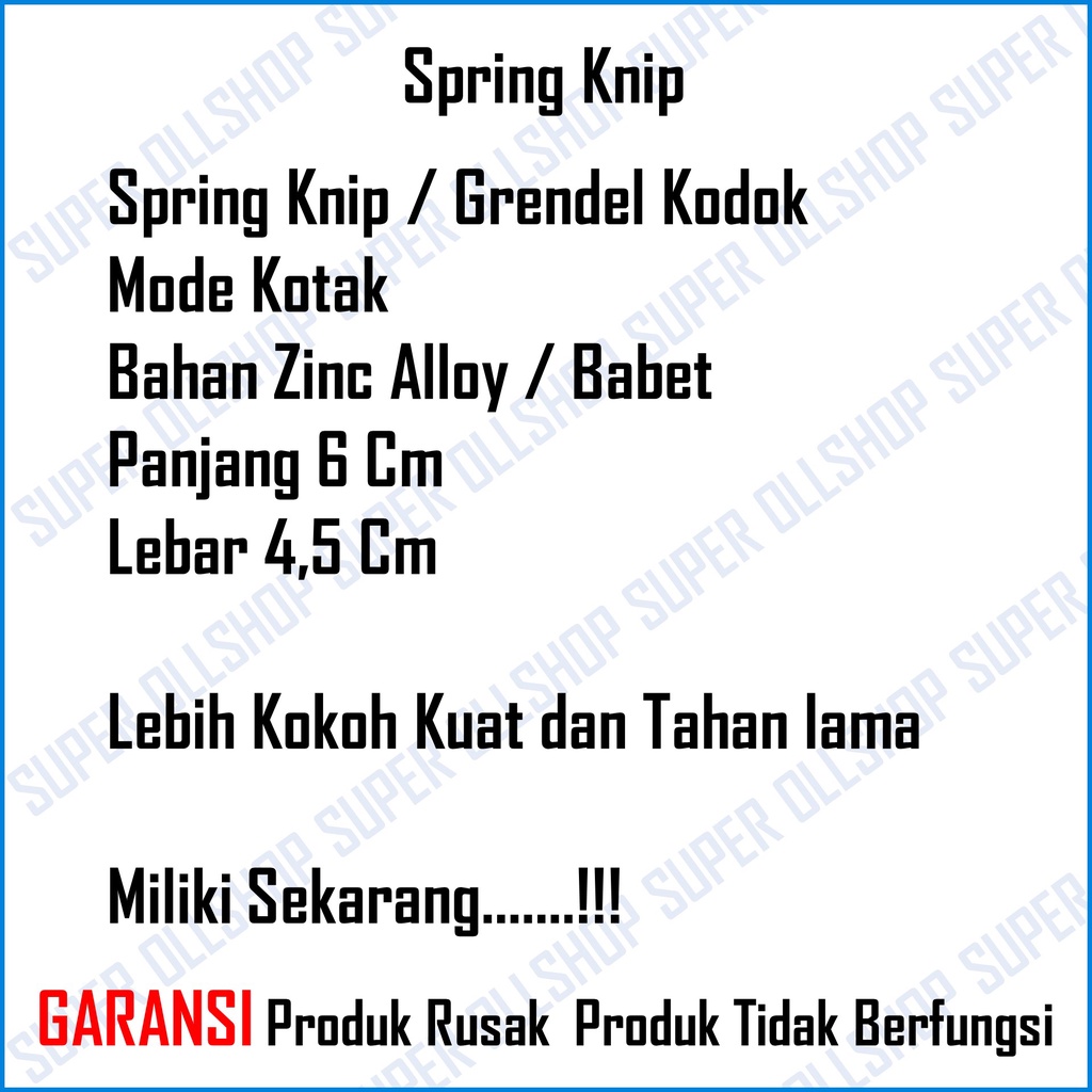 Grendel Kodok / Grendel / Selot Kodok / Slot Jendela / Spring Knife / Slot Jendela Kodok Spring Knip Kotak Tebal