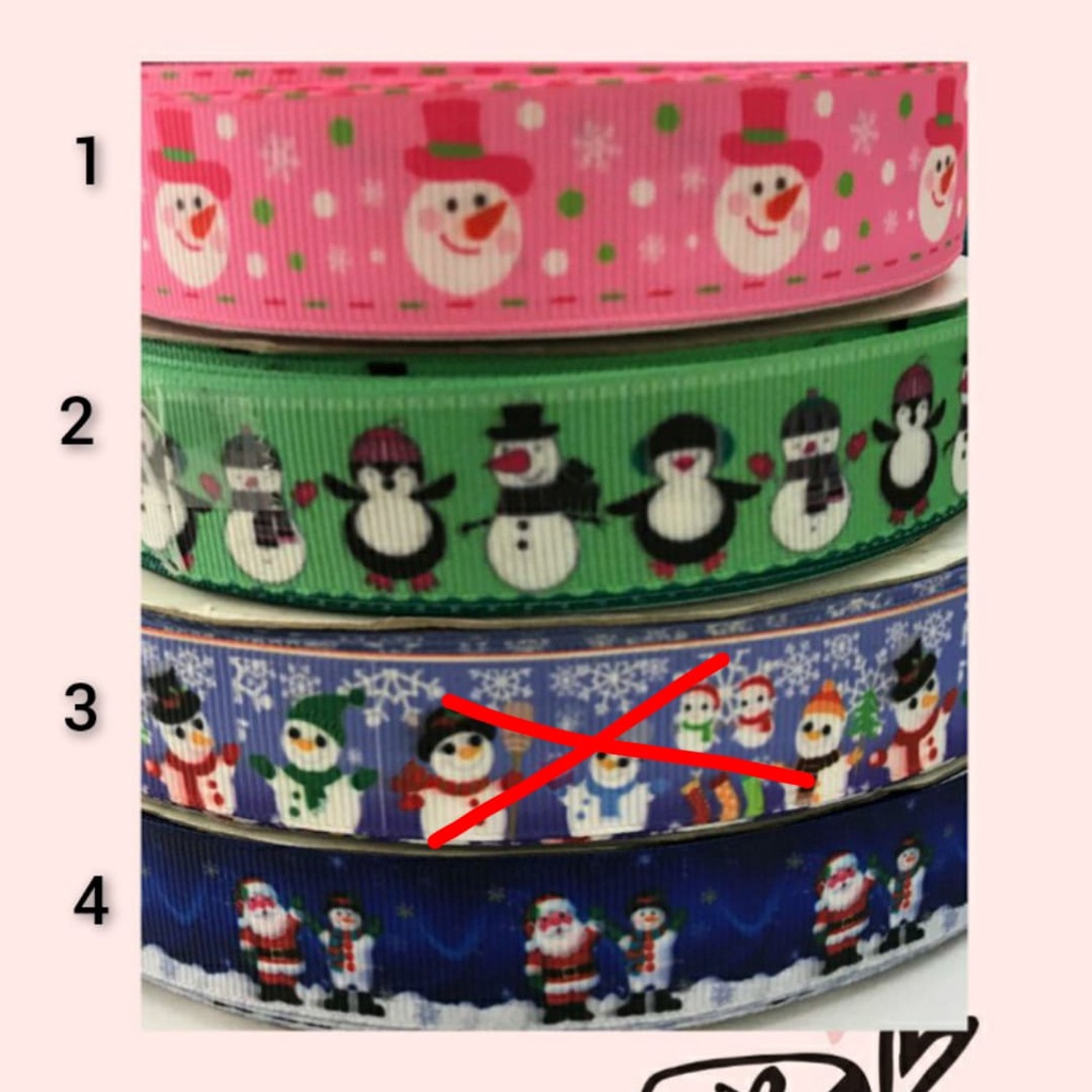 1 YARD -  PITA KADO  HAMPERS MOTIF NATAL SNOWMAN | PITA GROSGRAIN CHRISTMAS (2.2 cm)