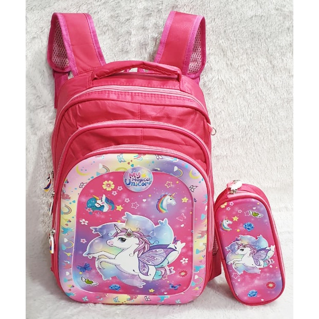 FREE KOTAK PENSIL TAS RANSEL ANAK SEKOLAH TK / SD PEREMPUAN GAMBAR KUDA PONY TIMBUL VALE TWO 14inch - 16inch