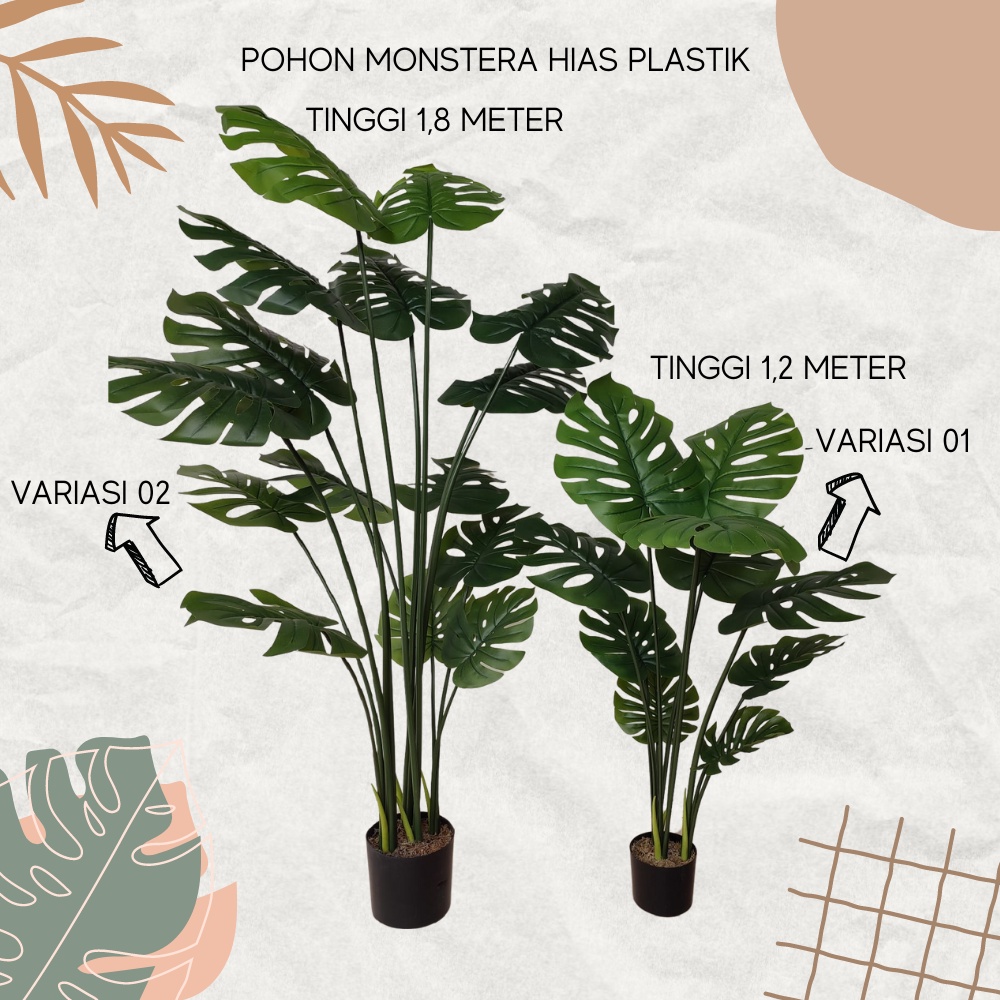 Pohon Monstera Plastik Tinggi 1,2 Meter Tanaman Hias Imitasi Artifisial Daun Hias Ornamen Dekorasi Rumah Satu7an PBP127