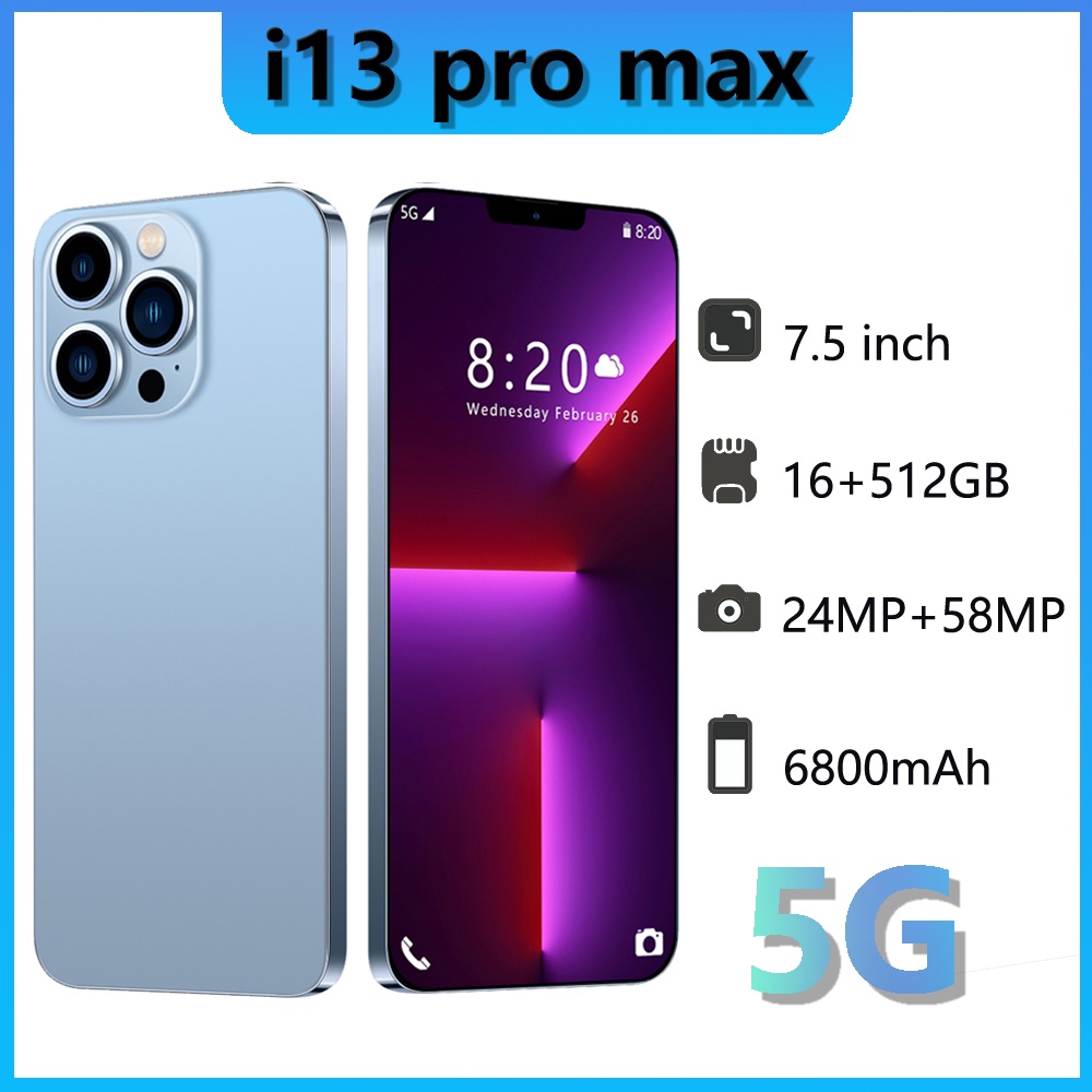 【Bisa COD】Handphone i13pro Max  Asli 7.5 inch 16GB RAM+512GB ROM HD Kamera 6800mAh Baterai Dual SIM 