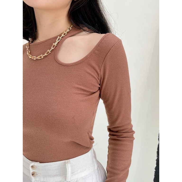 KAIA TOP - Longslevee 004 Basic Colour - Rib Knit Import Premium - Areum Top - NKD