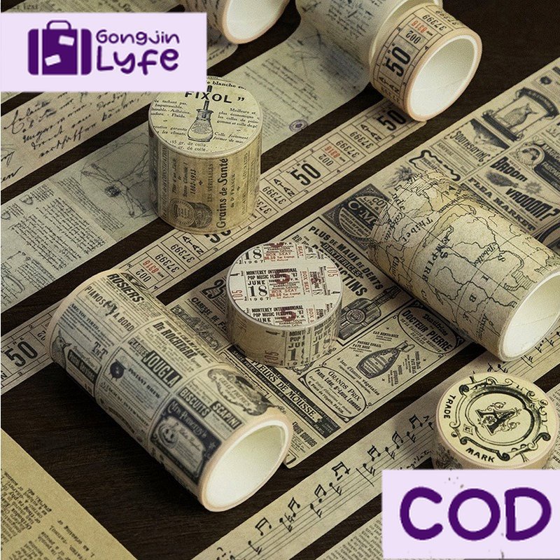 

[Gongjin] Washi Tape Retro Vintage / Masking Tape Isolasi Kertas Bujo Deco Stiker Scrapbook DIY Journaling Kit Hiasan Diary