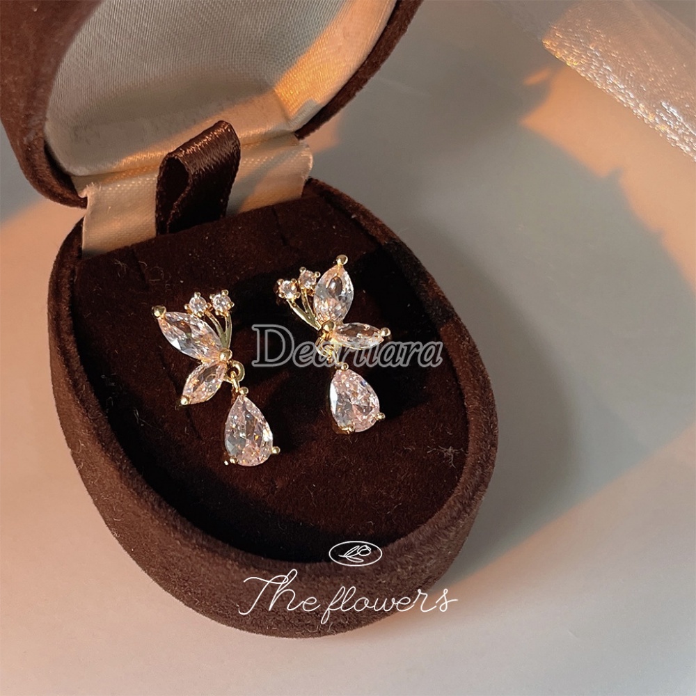 Set Anting Tusuk Silver Desain Kupukupu Hias Zircon Untuk Wanita Butterfly