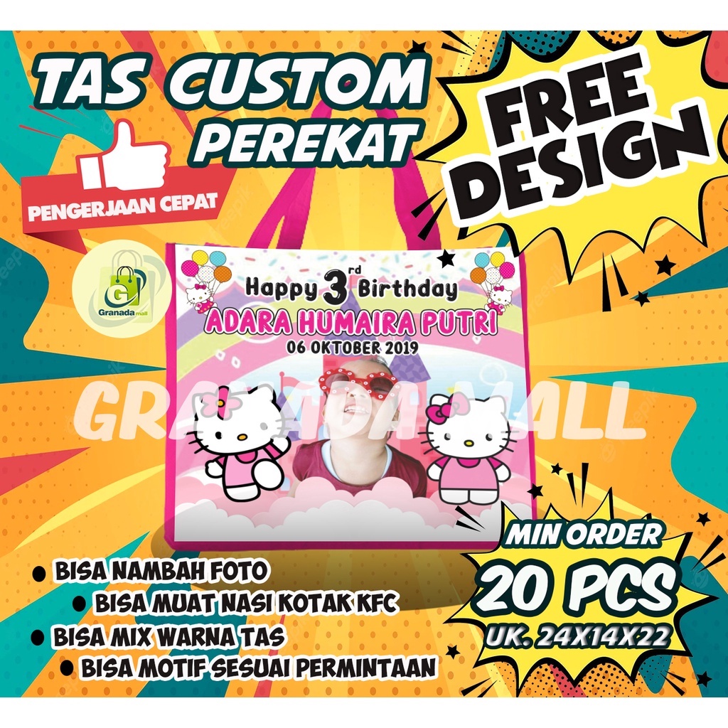 

TAS KADO GOODIE BAG ULTAH ANAK UNTUK BINGKISAN SNACK BISA CUSTOM NAMA ULANG TAHUN KFC Uk 24 x 14 x 22 ( PxLxT ) HARGA MURAH