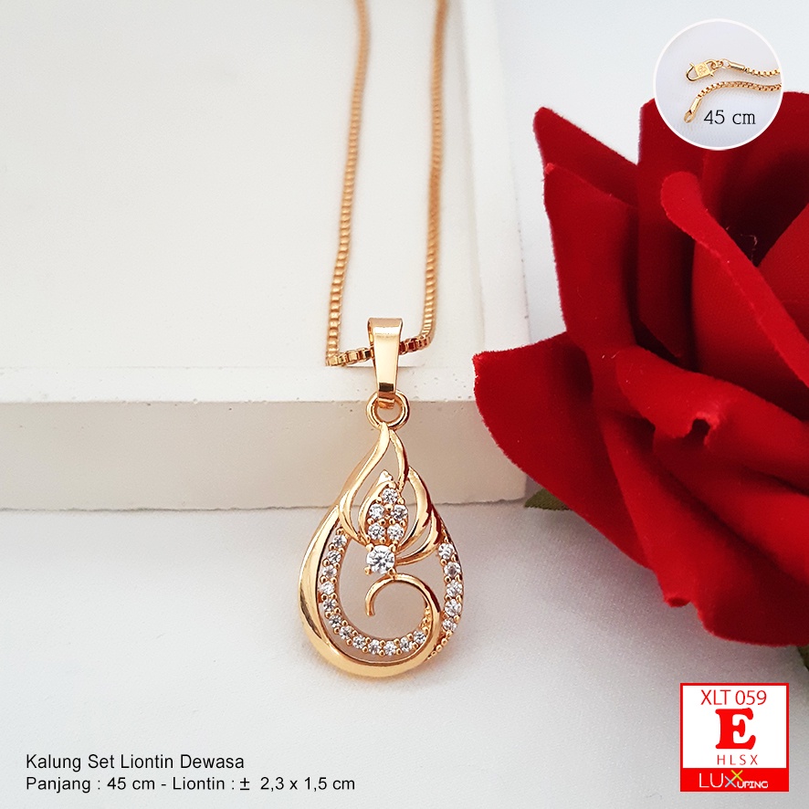 XLT 059 Kalung Set Liontin Besar Dewasa Kalung Itali 45 cm Kalung Xuping Bunga Aksesoris Hijab Zirkon Luxx Xuping
