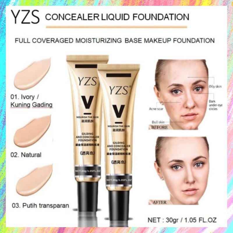 YZS Original Gilding And Concealer Liquid Foundation Moisturizing Waterproof BB Cream Lightening High Coverage Tahan Lama Terlaris 30g