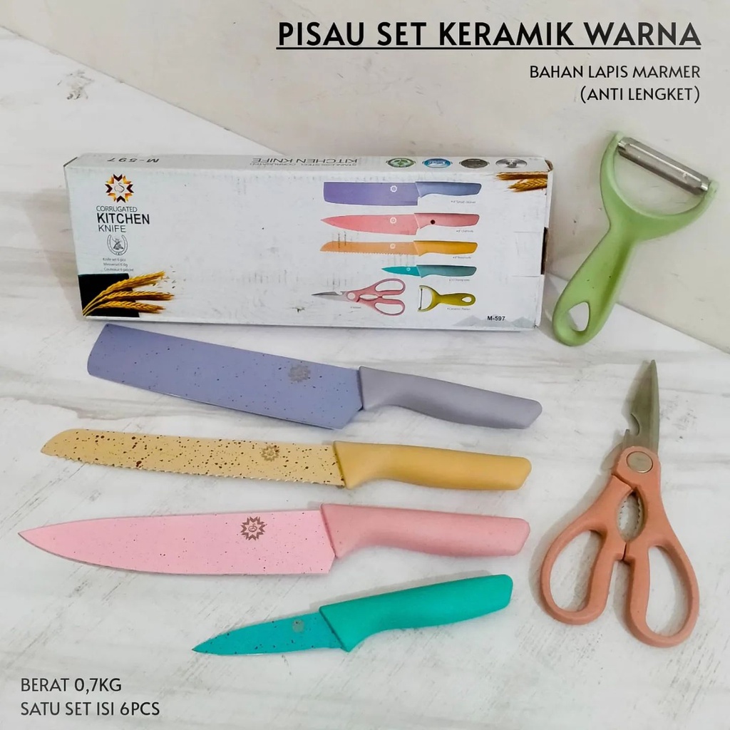 Set pisau Warna isi 6pcs kemasan Box/Pisau Dapur set 6pcs warna pastel