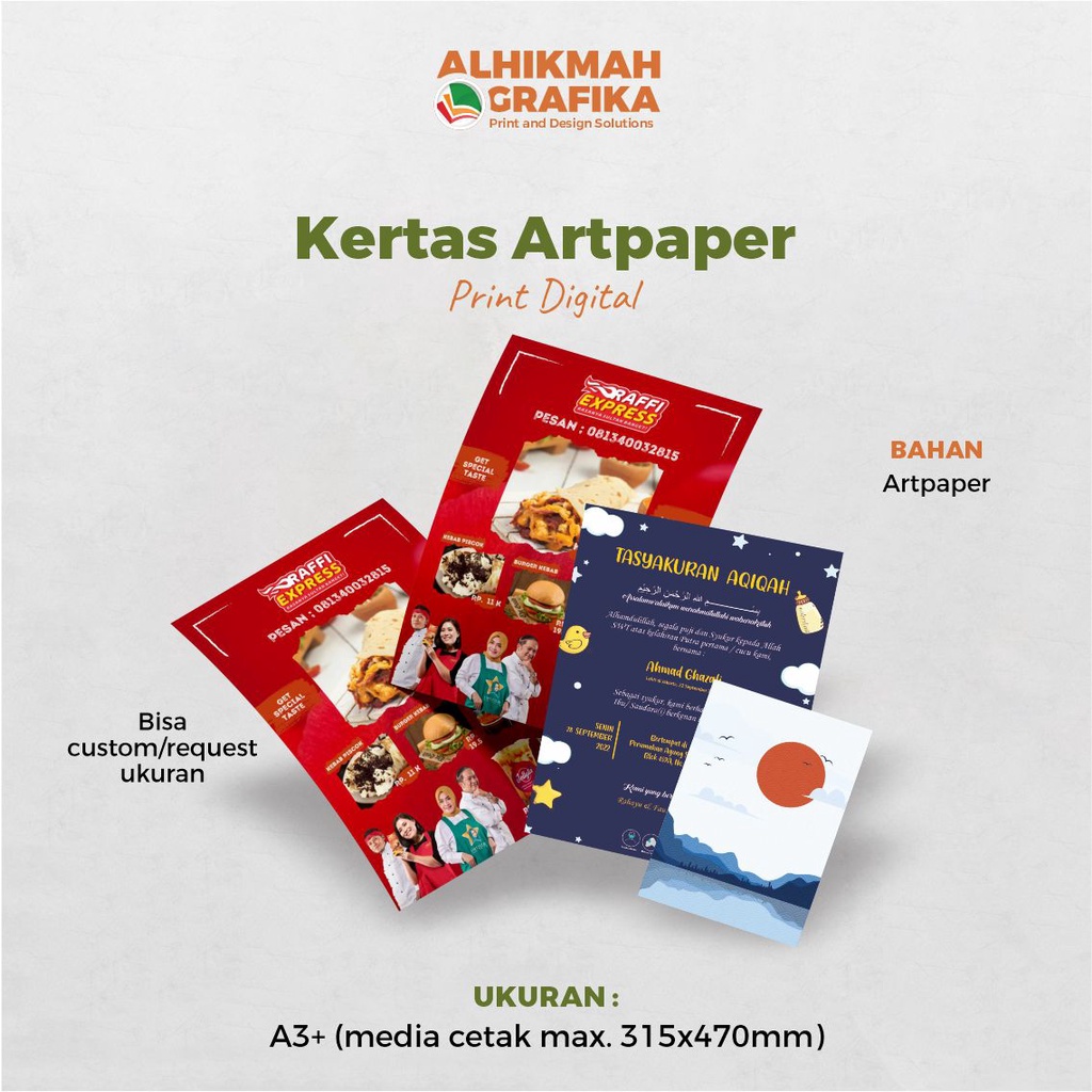 

Cetak Bahan Kertas Kingstruk Artpaper 120gsm, 210gsm, 260gsm ukuran custom bisa request selain ukuran kertas standar