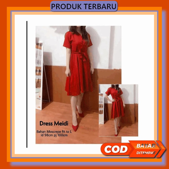 Baju Dress Pesta Natal Imlek Wanita Dewasa Kekinian Terbaru 2021 2022 Dress Scarlet Bhn Full Brukat 