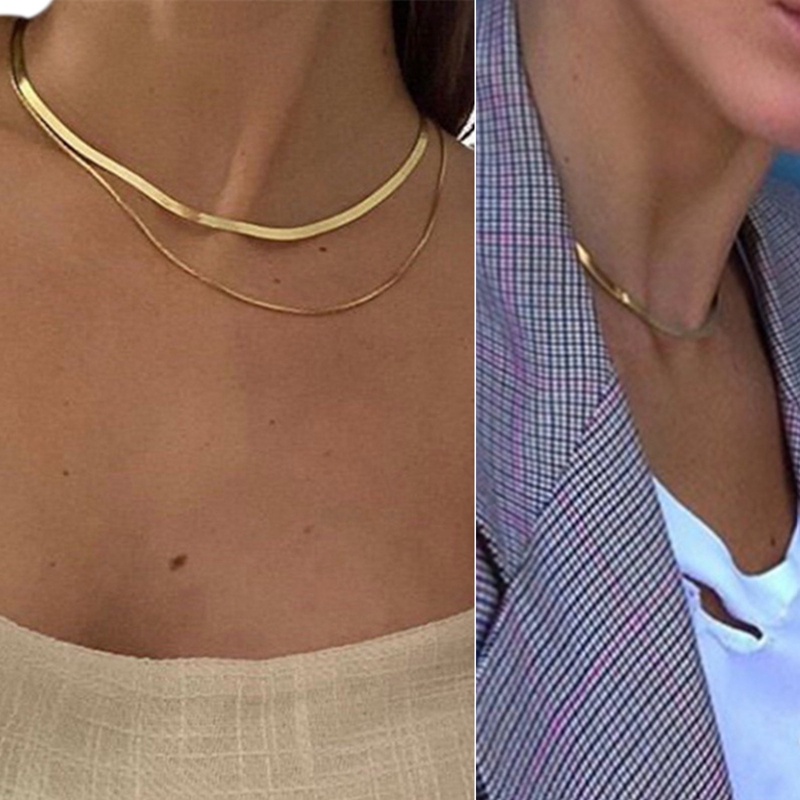 Fancyqube Kalung Rantai Tulang Ular Bahan 925 Silver Gold Hias Cubic Zirconia Untuk Wanita