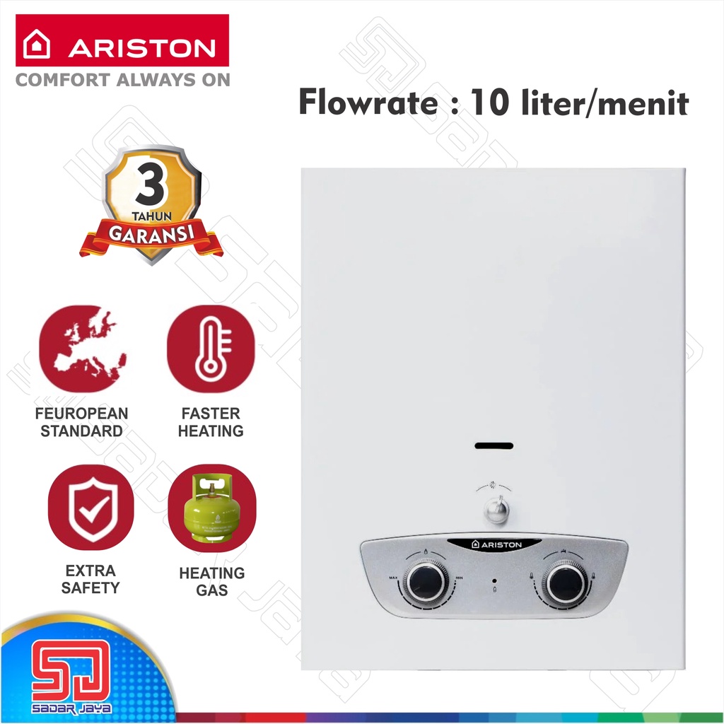 Ariston Fast R 10 liter /menit Instan Water Heater Gas LPG Pemanas Air Mandi