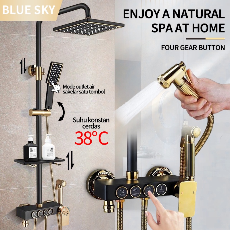 Shower Kamar Mandi Termostatis 4 Dalam 1 Set Dengan Sprayer Faucet Sprayer / Black Gold Kamar Mandi Shower