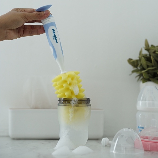 MOMI HOMI Pembersih Botol Dot 2 in 1 Baby Bottle Soft Brush Sikat Sponge Aksesoris Pembersih Botol 03 Susu Bayi dan Nipple Brush Spons Cleaner Tongkat Pembersih Botol Gelas