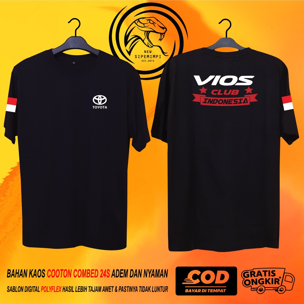 BAJU KAOS MOBIL TOYOTA VIOS CLUB DAN INDONESIA KATUN COMBED 24S PREMIUM