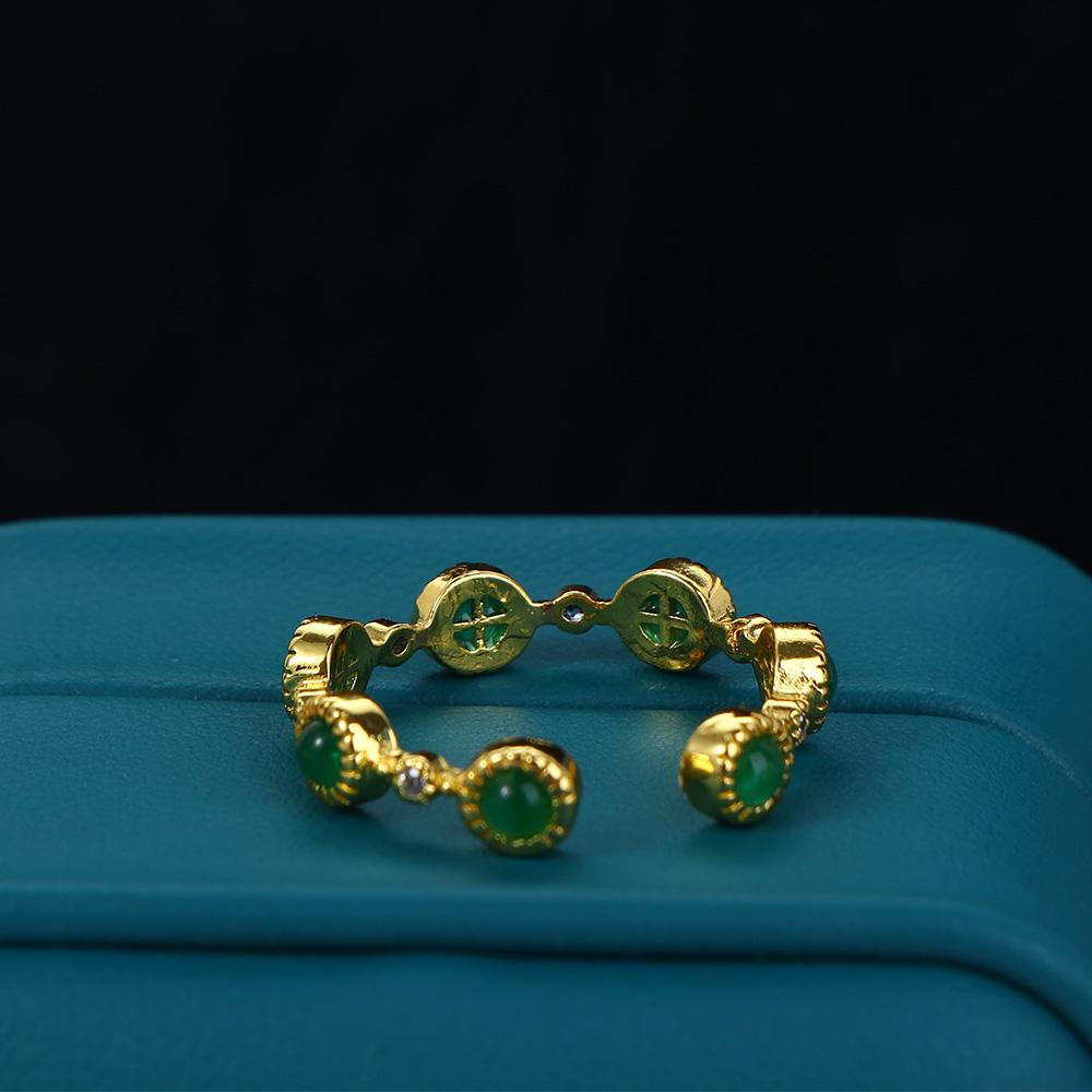 Mxbeauty Wanita Cincin Trendi Adjustable Terbuka Rings Niche Desain Imitasi Hetian Giok Berlapis Emas Perhiasan Fashion