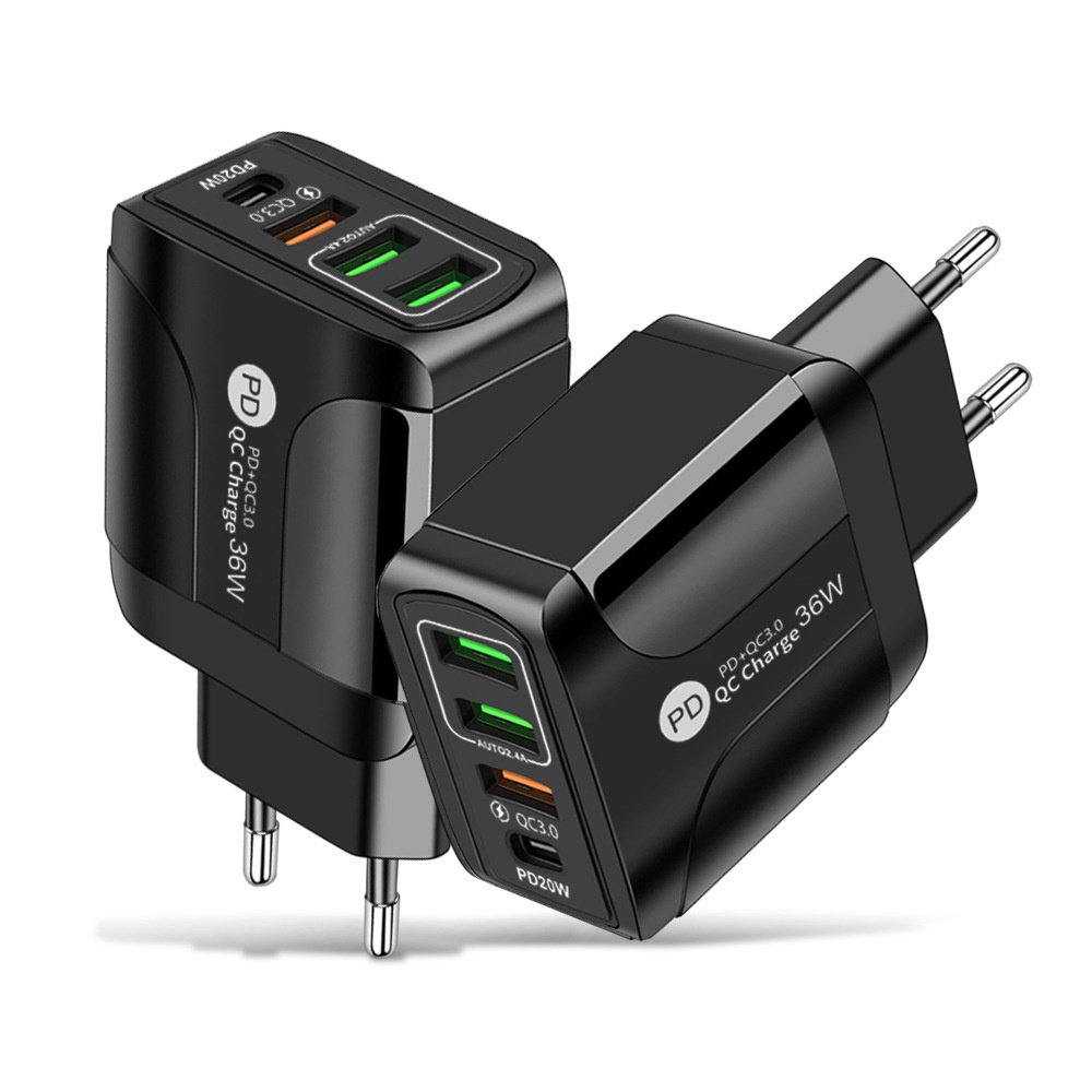 Adapter Charger Handphone Android Tipe-C QC3.0 + PD 4-port 36W 5V / 9V / 12V Untuk Travel