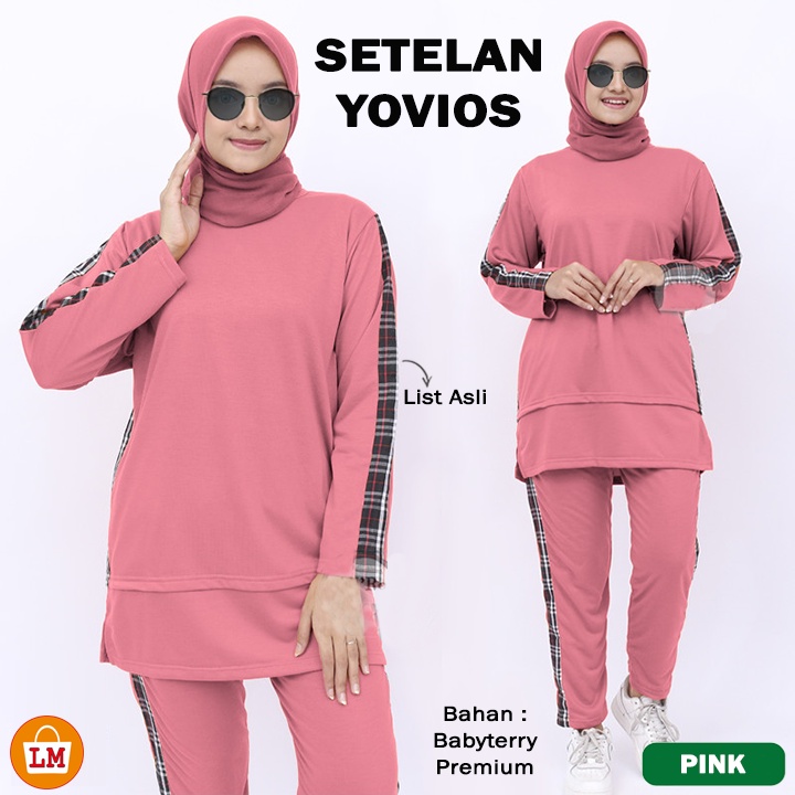 Setelan Olahraga YOVIOS SET Training Senam Wanita Muslimah Bahan Babyterry Jumbo Oversize XL-3XL LMS 16855