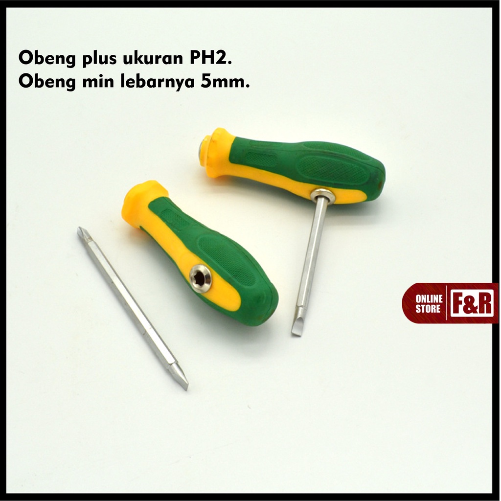 Obeng Panjang 4 inch Obeng Bolak Balik Magnet 3 Way Obeng T  3 in 1 Gagang Karet