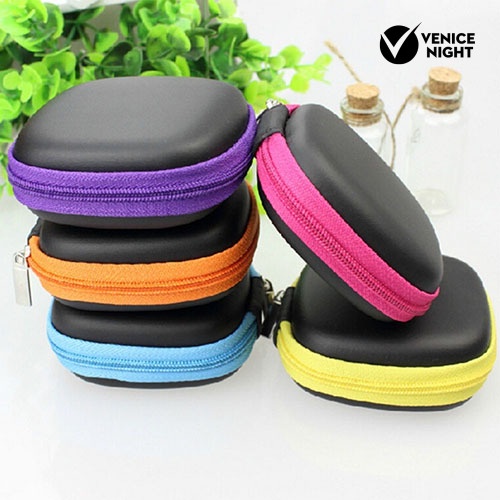 (VNEP) (Berkabel) Saku Persegi Hard Case Storage Bag untuk Headphone Earphone Earbud TF SD Card