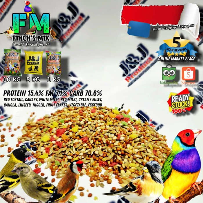 :<:<:<:<] J&J Finch Mix (FM) (1KG) Pakan Burung Emprit, Gold Amadine, Finch