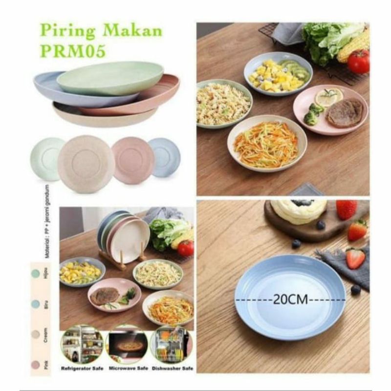 Piring Makan Piring Nasi Bulat 20 Cm PRM 05 Jerami Wheastraw Round Plate BPA Free