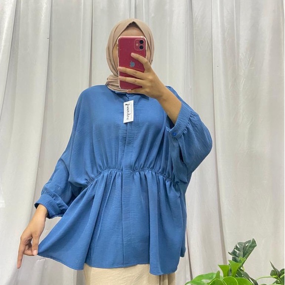 Aliya Blouse Kerut Wanita Oversized - Batwing Top Blouse - Atasan Wanita - Kemeja Wanita - Baju Lengan Panjang Wanita - Laura Cotton Top Blouse - Atasan Blus