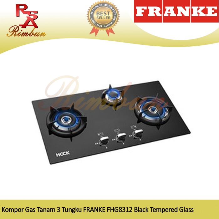 Kompor Gas Tanam 3 Tungku FRANKE FHG8312 Black Tempered Glass