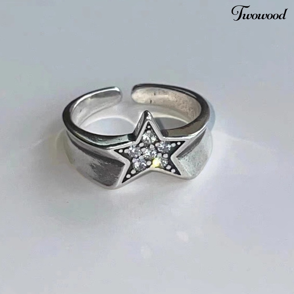 Cincin Model Terbuka Desain Pentagram Irregular Aksen Berlian Imitasi Gaya Vintage Untuk Wanita