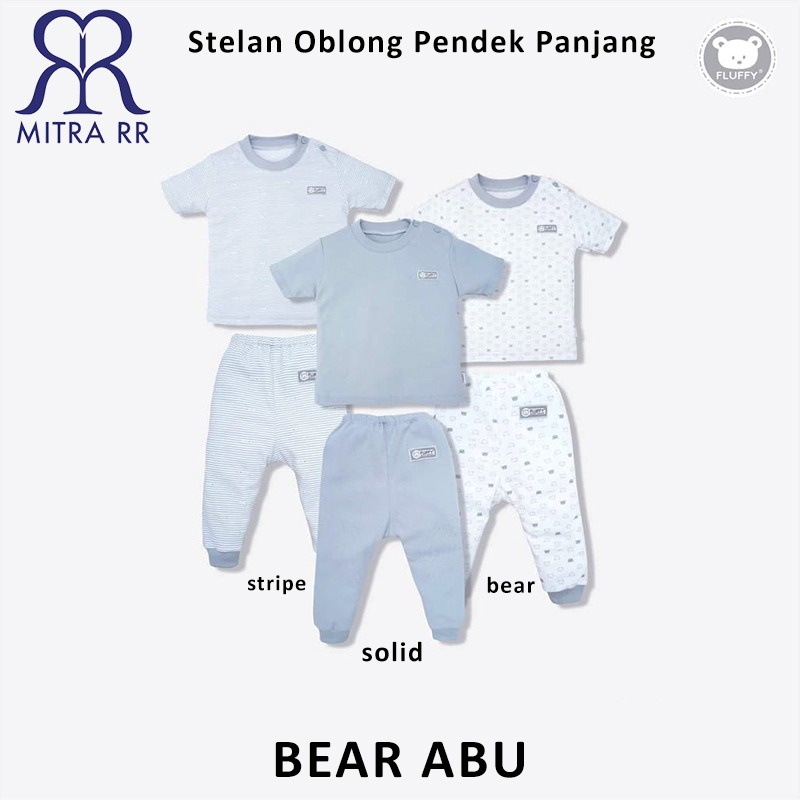 FLUFFY Stelan Oblong Pendek Celana Panjang STAR BEAR 1 2 3 Tahun Setelan Baju Bayi 3 Pasang