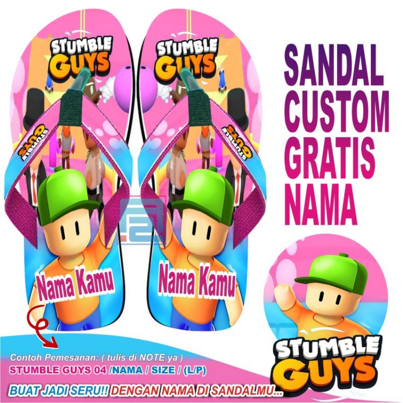 Sandal Custom Karakter  STUMBLE GUYS Nama Free Custom Suka Suka Anak/Dewasa
