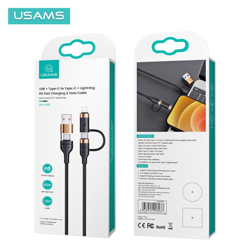 USAMS U62 Kabel Data Type-C to Type-C + Lightning PD 60W