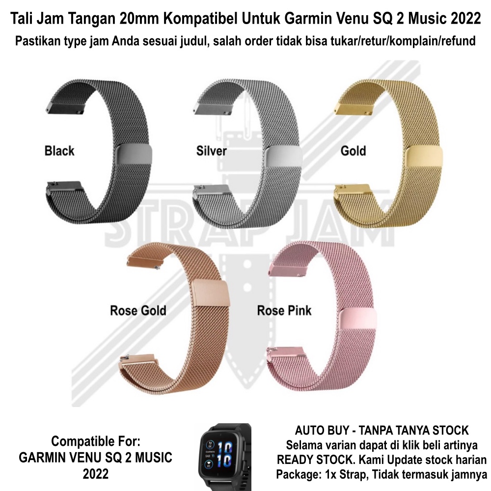 Milanese Loop 20mm Strap Garmin Venu SQ 2 Music 2022 - Tali Jam Tangan Metal Magnetic