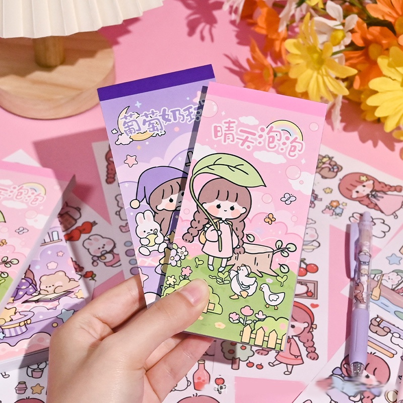 50pcs Stiker Lucu Buku Dengan Graver DIY Bahan Kertas Washi Stiker Untuk Tangan Akun Dekorasi Sticker Stationery