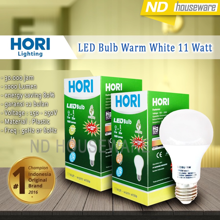 Jual Hori Led Bulb Watt Warm White Kuning Shopee Indonesia