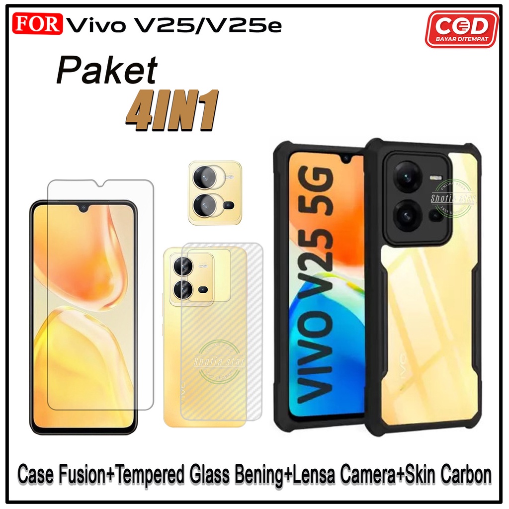 PAKET 4IN1 Case Vivo V25 5G V25e V23 5G  V23e Y02s Softcase Shockproof Transparan Casing