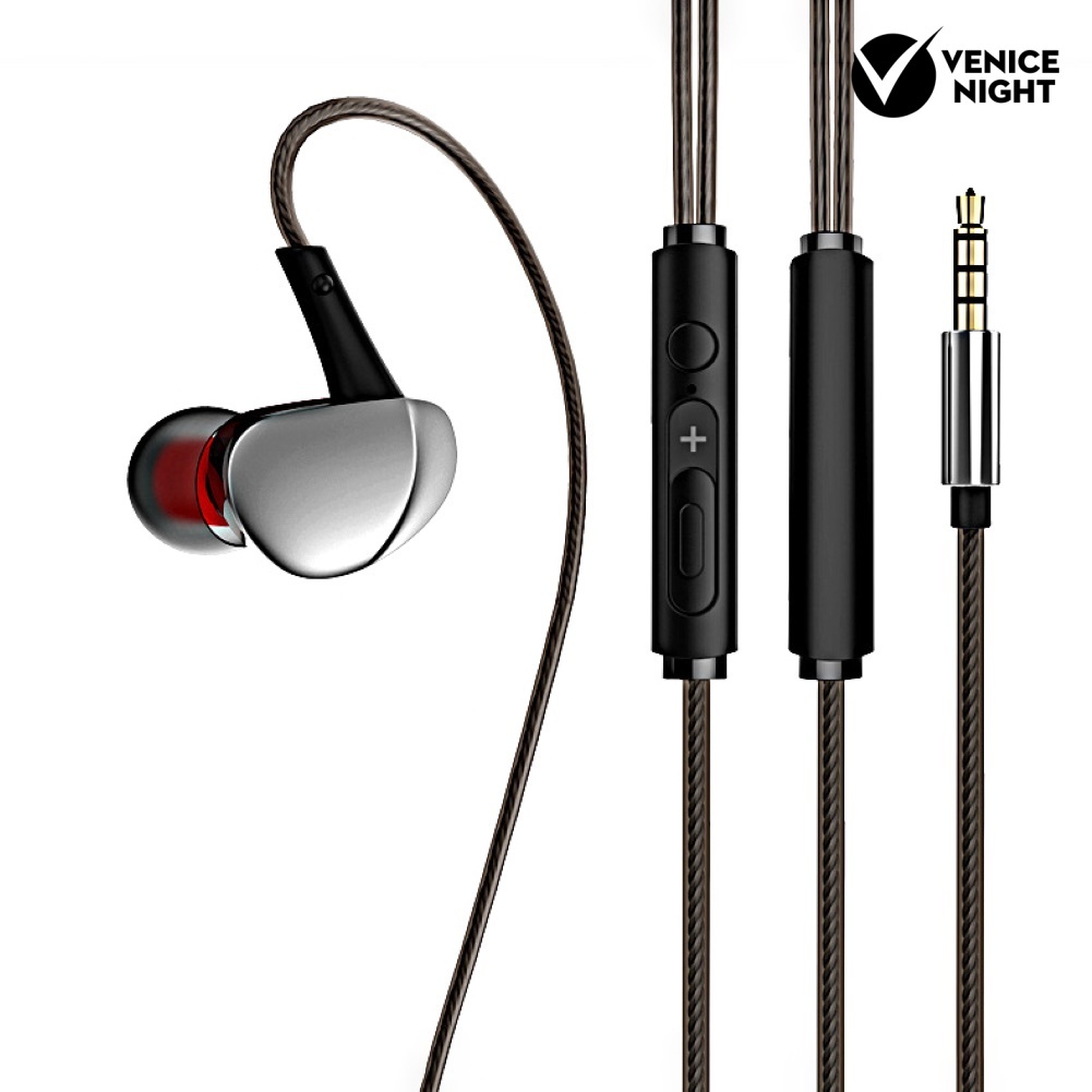 (VNEP) (Berkabel) S10 Universal Quad-core In-Ear 6D Bass HiFi Musik Earphone Olahraga Headset