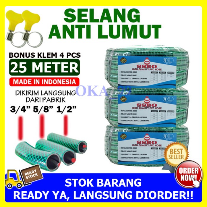 Termurah Selang Air 1/2 5/8 3/4 Selang Air Benang Hijau Anti Lumut 25 Meter