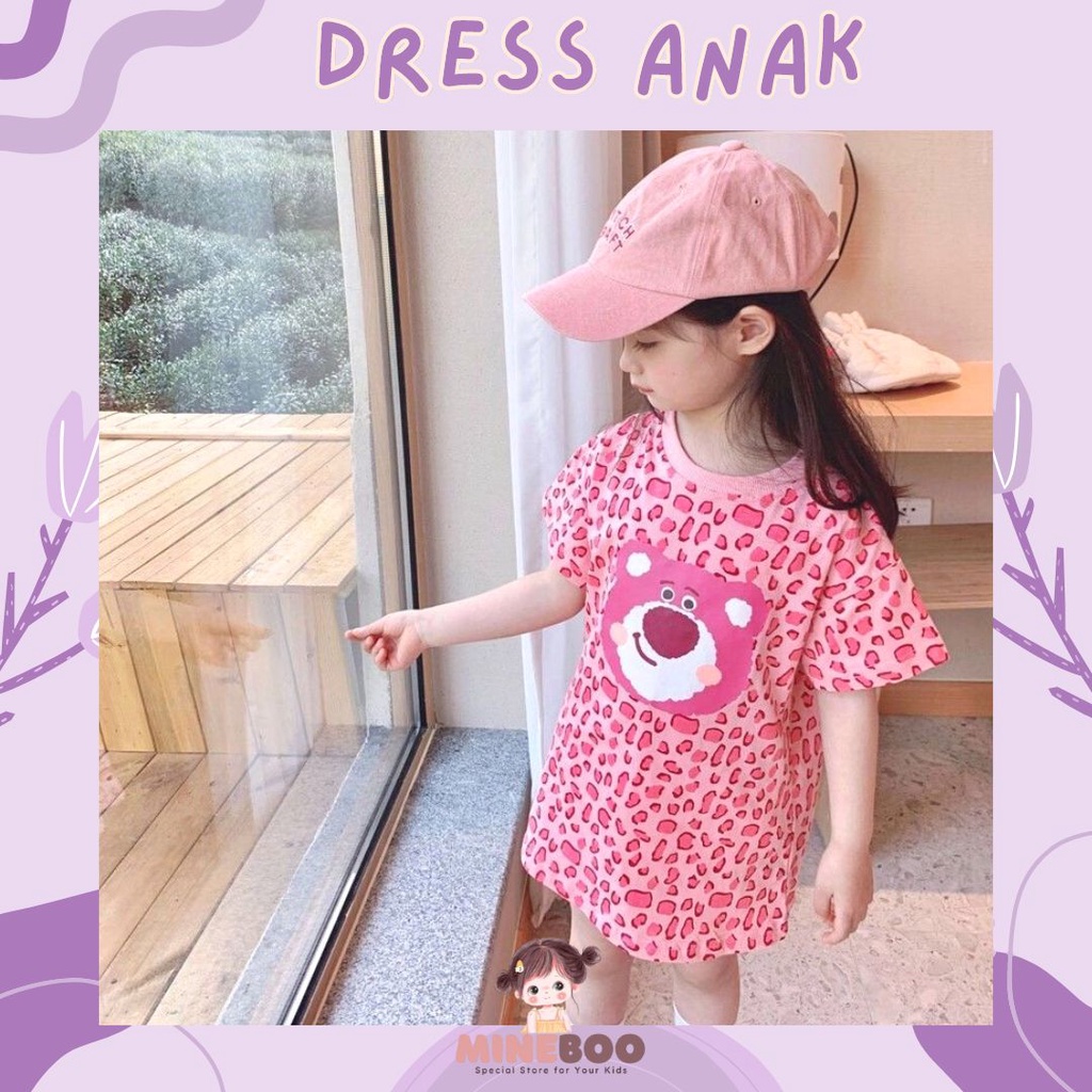 mineboo - PINKISH LEOPARD 1-9TAHUN gadis merah muda beruang /dress kaos anak perempuan