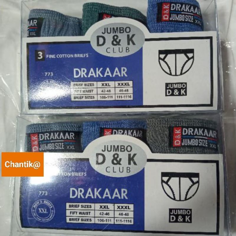 DRAKAAR celana dalam Pria Katun JUMBO 773 XXL-XXXL Sekotak isi 3pcs