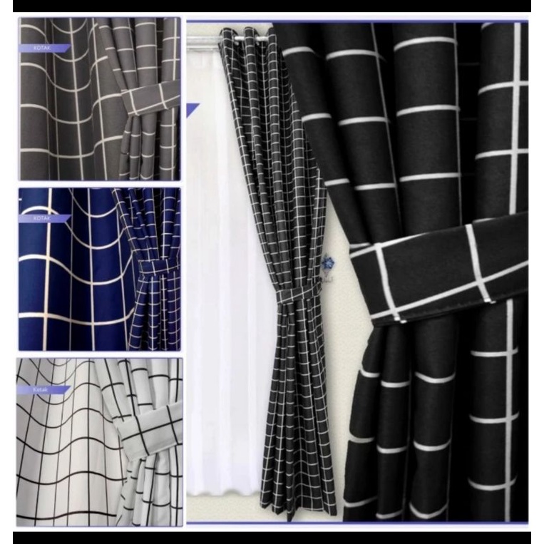 gorden katun hitam minimalis motif kotak hitam aesthetic