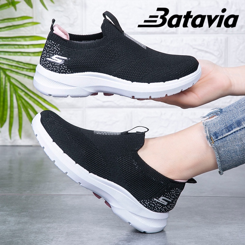 Batavia GROSIR sepatu pria dan wanita rajutan gaya yang sama tanpa tali sepatu sepatu olahraga pria dan wanita warna hitam sepatu olahraga pria dan wanita B25