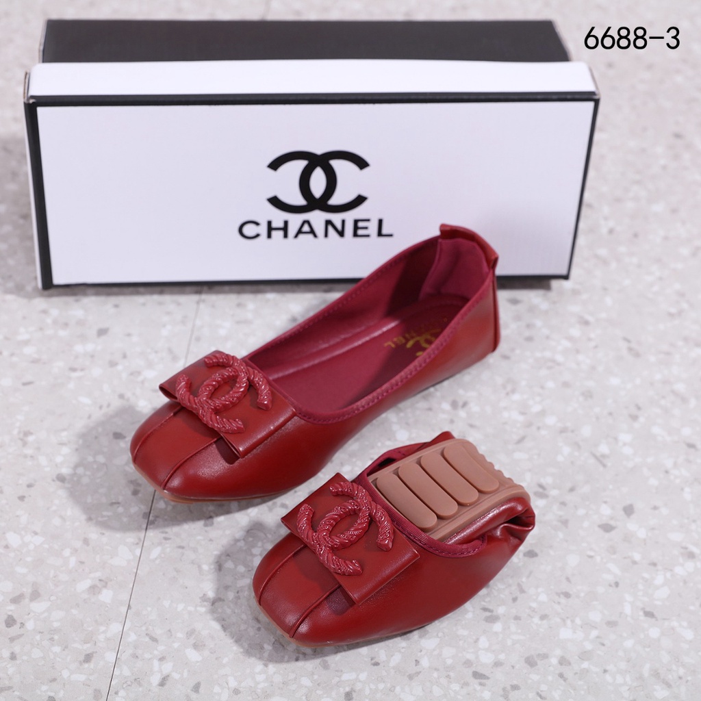 CH Leather CC Logo Bow Flats Shoes 6688-3