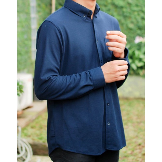Kemeja Casual Pique LS Risour - Navy