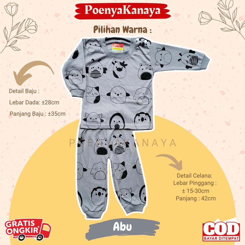 Setelan Baju Bayi Piyama Bayi Panjang KEPALA HEWAN WARNA Viori Size 6-18 Bulan SPY64