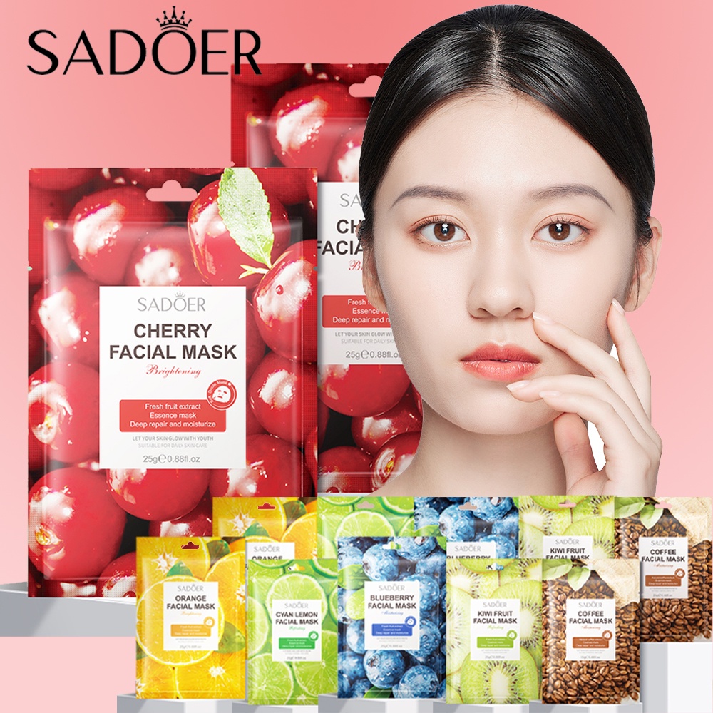 SADOER Fruit Mask Sheet Mask Face Masker Wajah Facial Melembabkan Memutihkan Bahan Sari Buah Masker Series