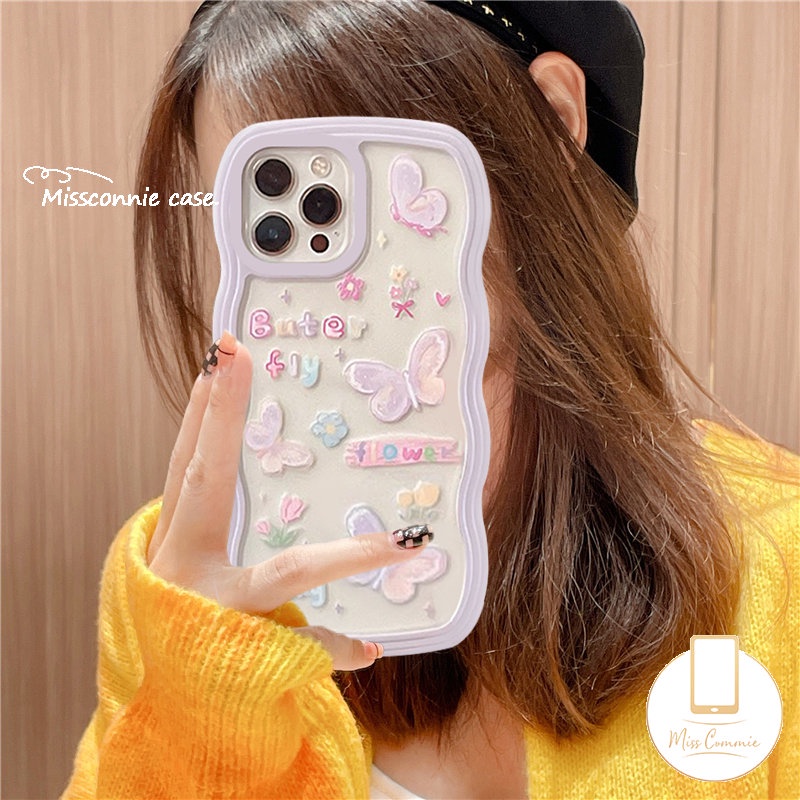 Soft Case Motif Kartun Kupu-Kupu Ungu Untuk iPhone 11 Pro Max 6 6s 7 8 Plus XR 14 12 13 Pro Max 14 Plus X XS Max SE 2020