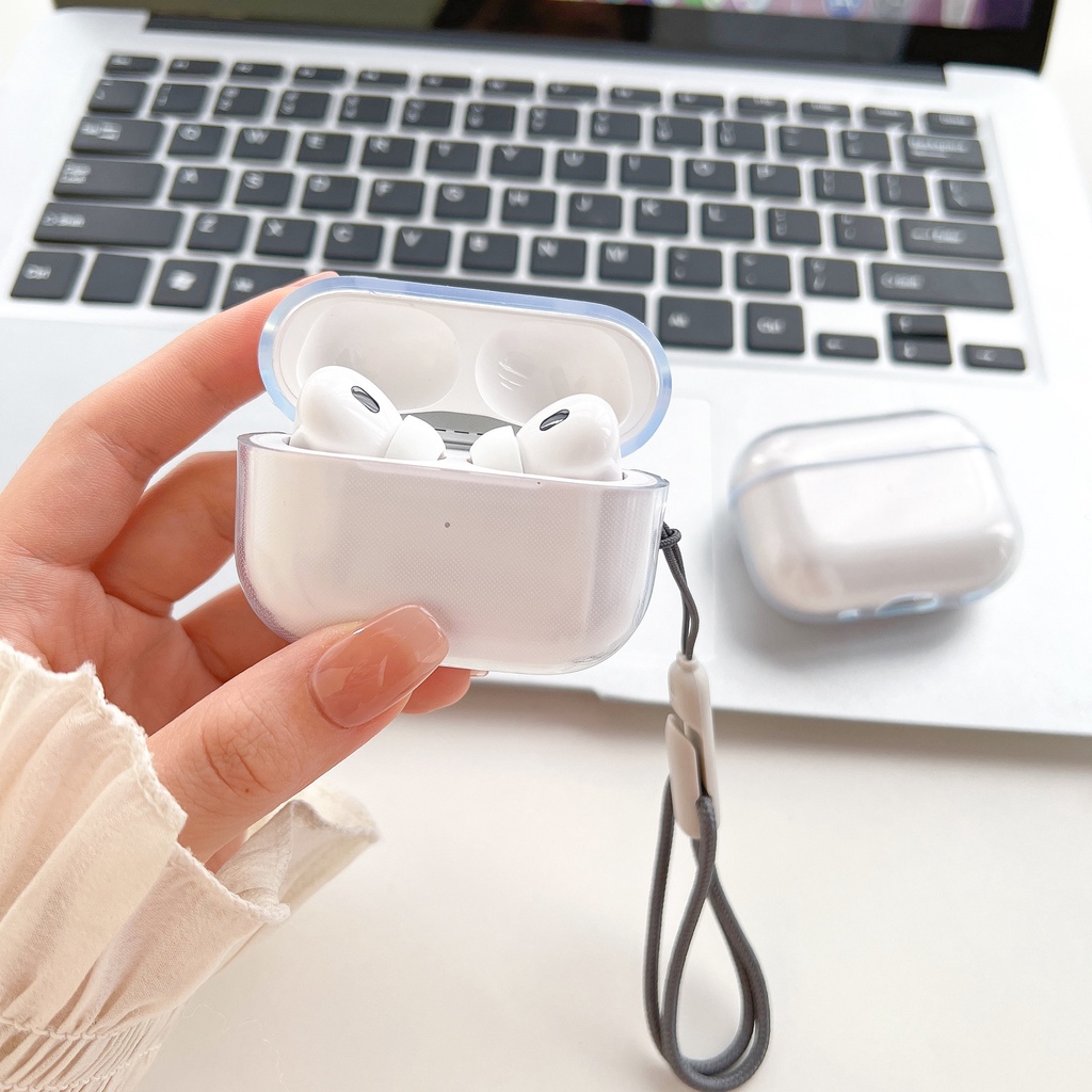 Case Kompatibel Untuk Airpods Pro 2case Earphone Transparan TPU Headphone Cover Dengan Selempang